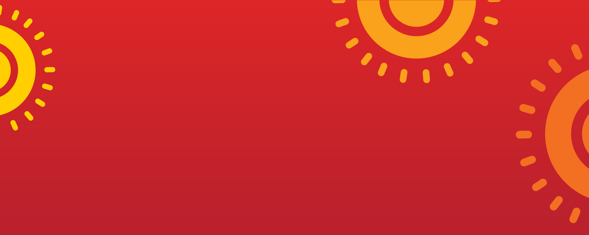 Red background with gold and orange suns