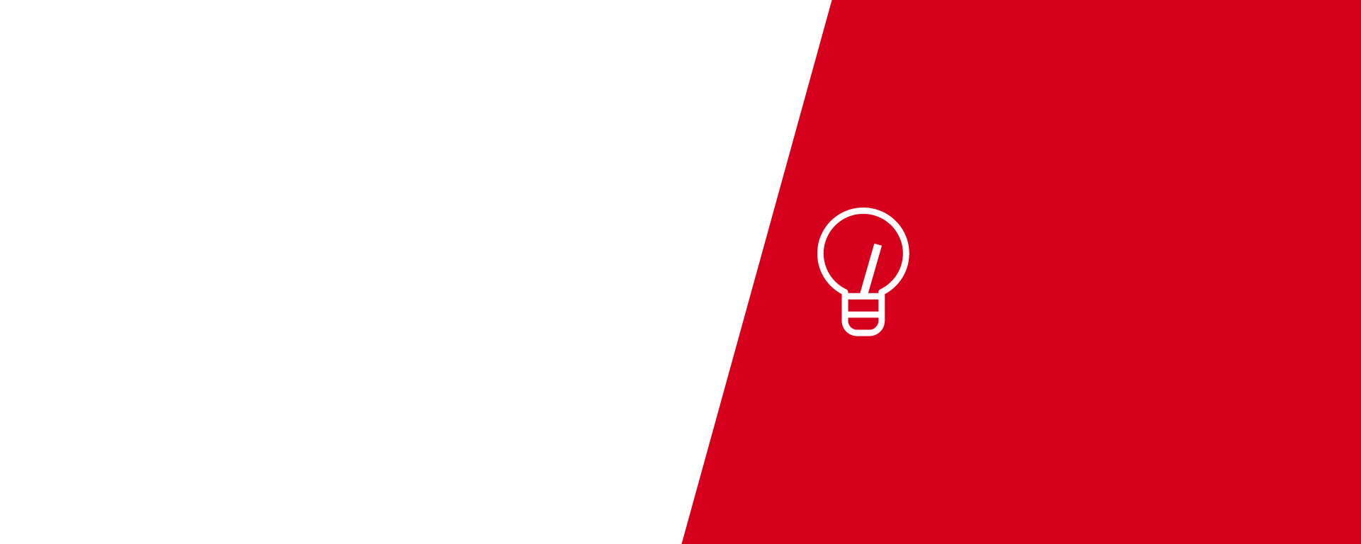 Half white and half red with a lightbulb icon.