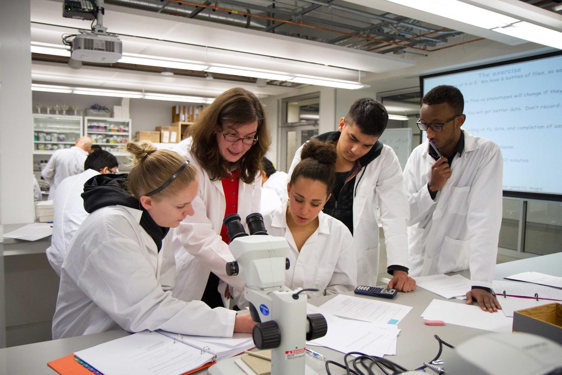 Dr. Barrette-Ng in laboratory with students Isabelle Barrette-Ng