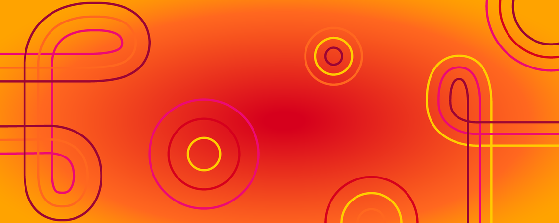 Red background with coloured swirls
