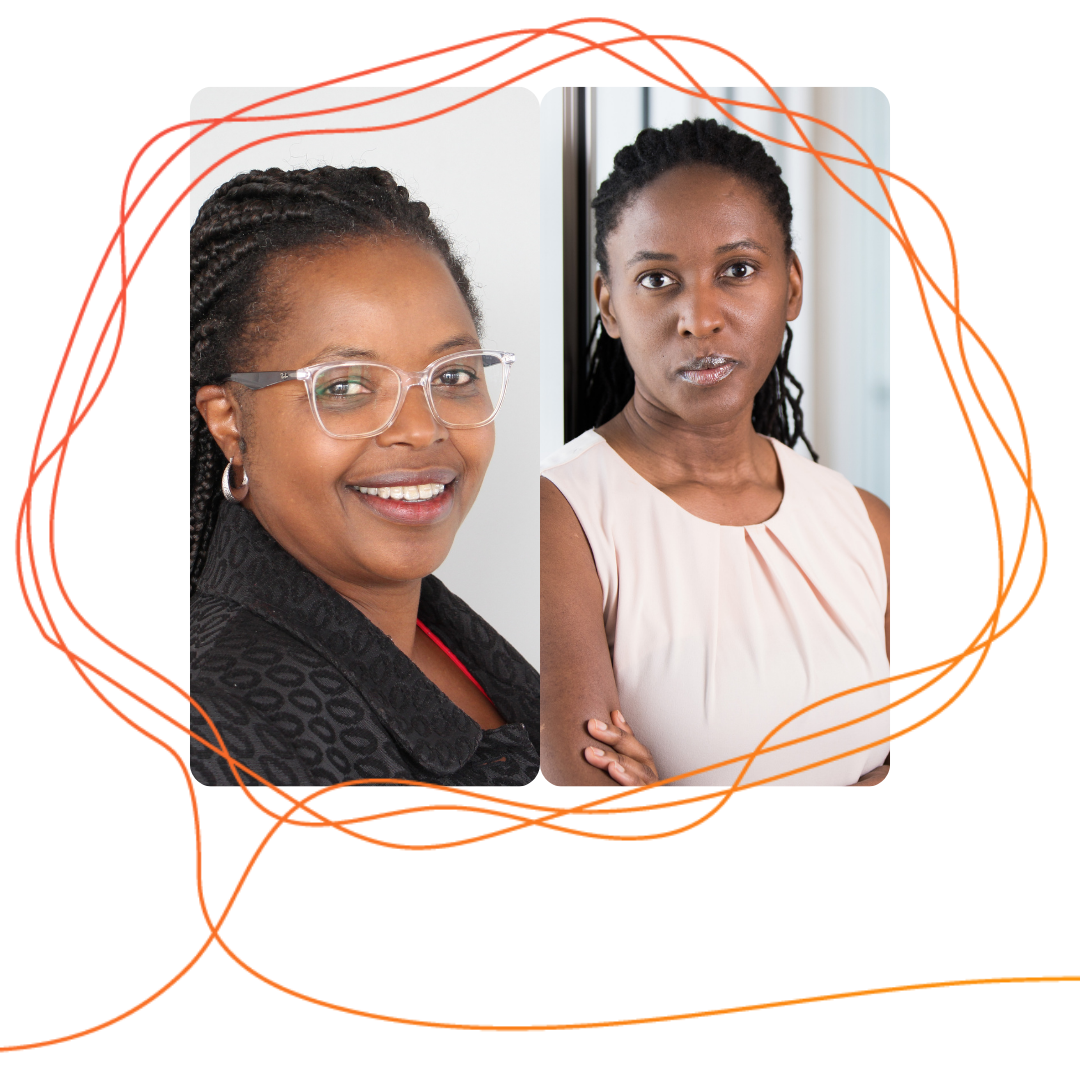 Patrina Duhaney, a smiling Black woman with glasses, and Regine King, a Black woman unsmiling looking straight ahead with arms crossed, with a squiggle illustration around their images.