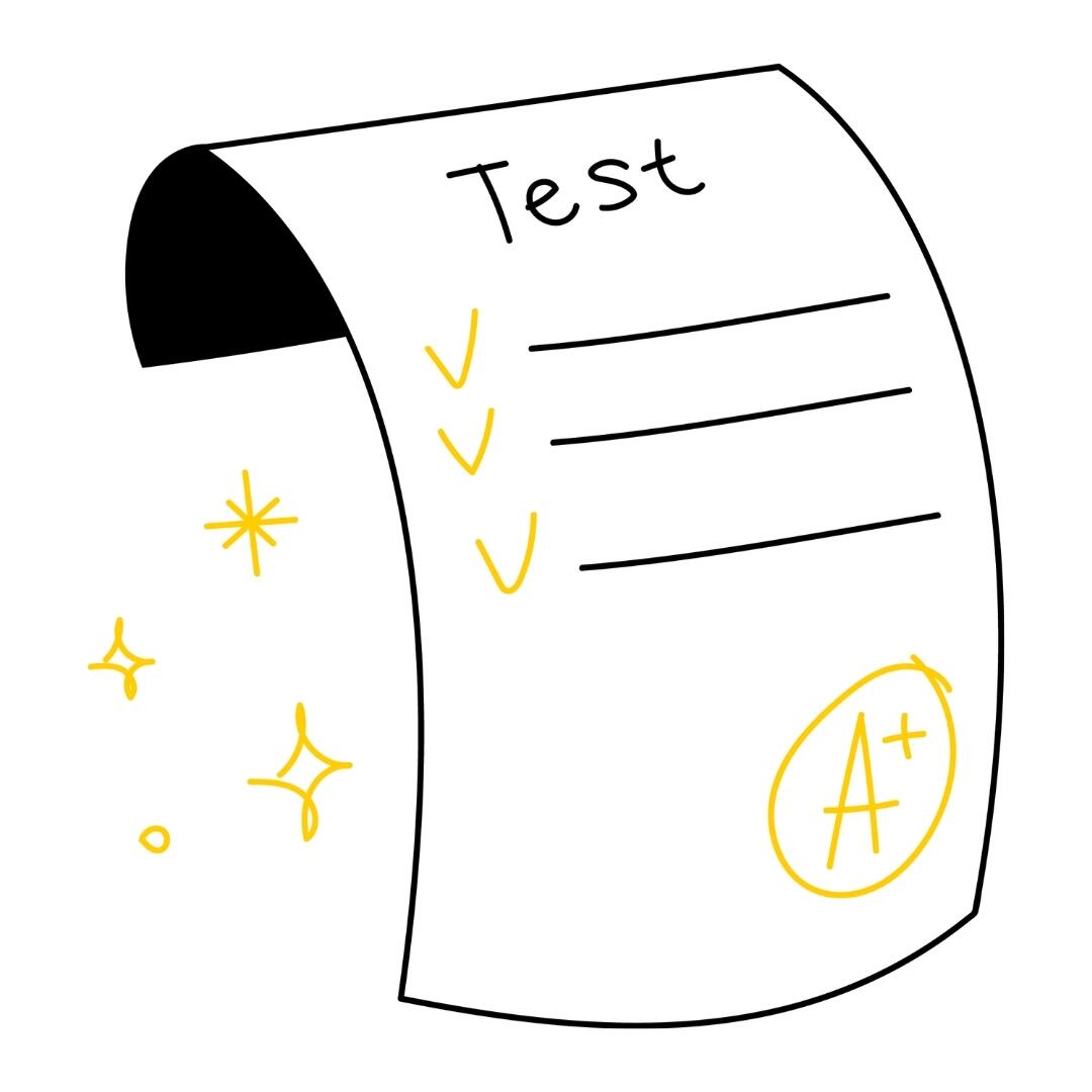 Illustration of a test with an A plus grade on it.